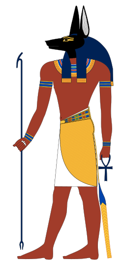 Sol əlində Anx tutmuş Anubis