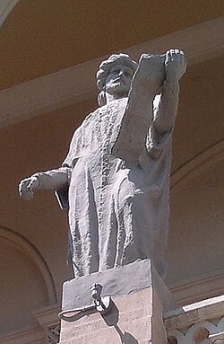 Sultan Məhəmmədin Azərbaycan Milli Kitabxanası binasının lociyasında heykəli