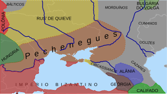 Peçeneq xanlığı (qəhvəyi rəngdə) və qonşu ərazilər. 1030-cu illər.